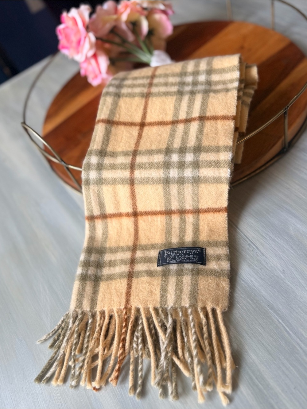 Burberry Classic Check 100% Cashmere Scarf Archive Beige Large